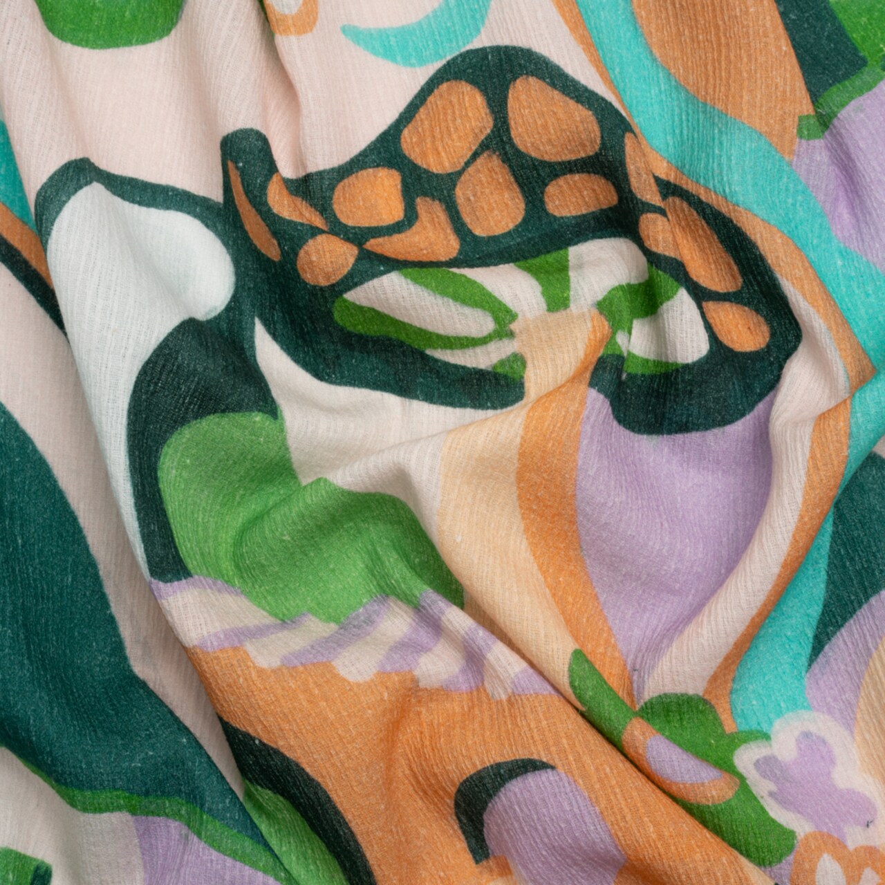 1 Yard Orange Mid Mod Mushroom Cotton Gauze Fabric 55 inch Width